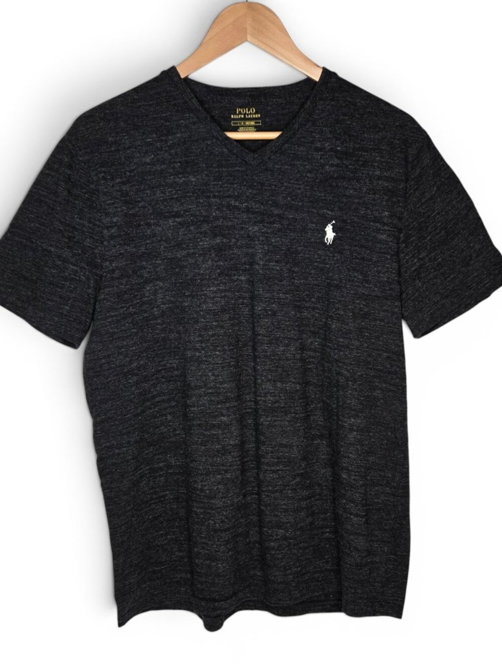 Polo Ralph Lauren V Neck Shirt Mens Heathered Charcoal Everyday White Pony L